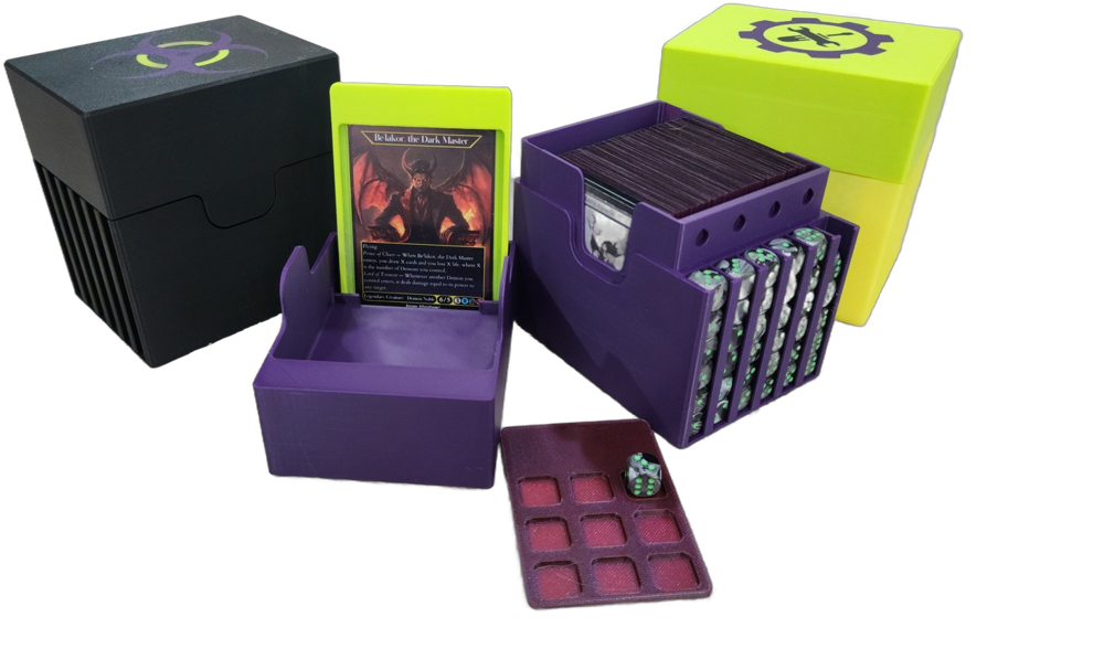 Elder's Mastery deck boxes, a proxy card and a token tray